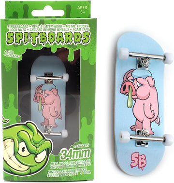 SPITBOARDS 34 mm x 96 mm Pro Fingerboard Set-Up (Complete) | Real Wood Deck | Pro Trucks with Lock Nuts and Pro Bushings | Polyurethane Pro Wheels with Bearings | Pig Flue